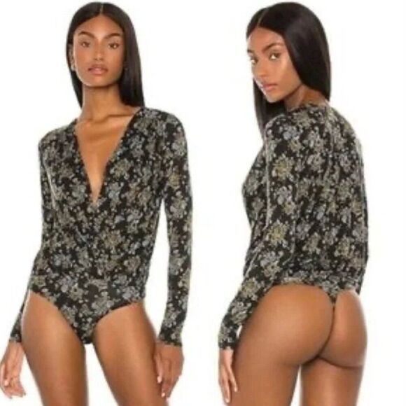 Intimately Free People Turnt Bodysuit in Night Combo Black Floral Size Large - Picture 1 of 9
